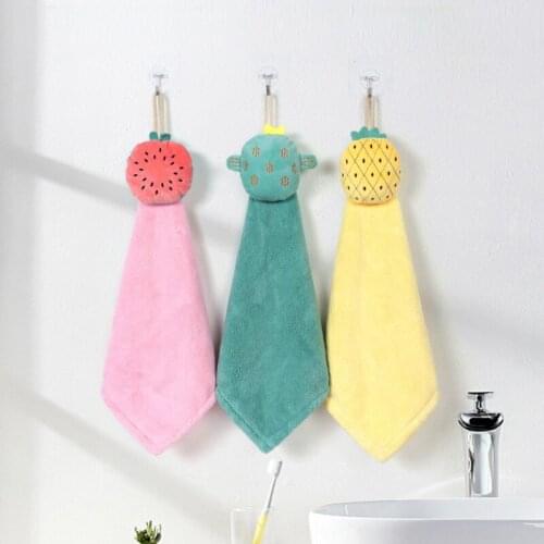Quick-drying Fruit Pattern Hanging Hand Towels Kitchen Towel Coral Velvet Absorbent Lint-Free Dishcloths Absorbent Wash Cloth