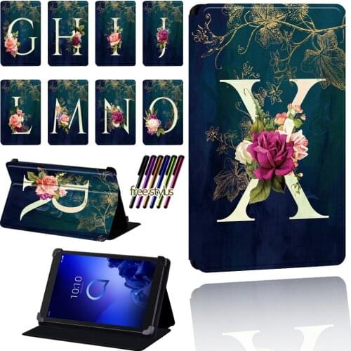 Flower Letter Case for Alcatel 1T 7 10 / 3T 8 10 / A3 10 Tablet Anti-fall Lightweight Protective Case Cover + Stylus