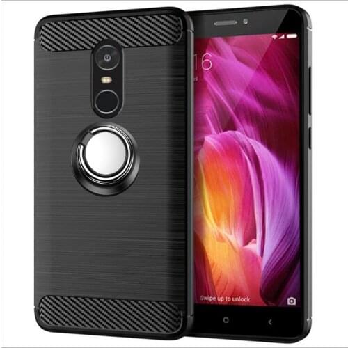 For Xiaomi Redmi Note 4 Case Luxury Brushed Carbon Fiber Phone Case For Xiaomi Redmi Note 4X Magnetic Ring Holder Cover Case