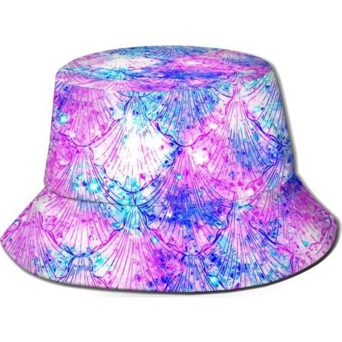 CINESSD 2021 Men Women Summer Mermaid Galaxy Print Bucket Hat Bob Fisherman hat Outdoor Travel Sun Visor Fashion Panama