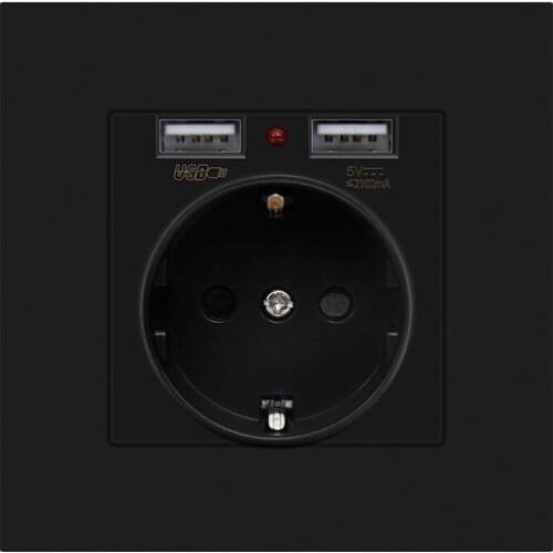 KEKA USB power EU socket, bedroom nightstand socket, AC 110V-250V 16A wall-mounted, double USB EU standard socket