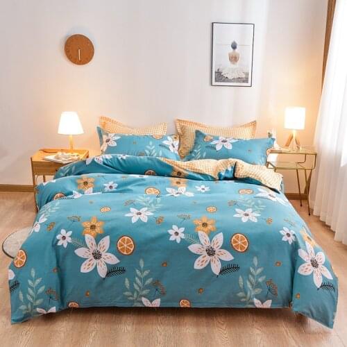 Double Single Bedding Set 4pcs Modern Flowers Twin Queen Size Flat Sheets Pillowcases Comforter Duvet Cover Home Textile