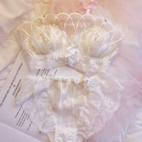 Japanese Lingerie Sexy Gathering Without Steel Rings Love Sweet Four Corner Cup Bandage Bra Thin Style Womens Bra Set