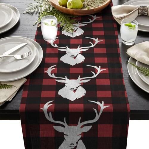 Red Black Plaid Buffalo Check Deer Table Runner Table Flag Home Party Decorative Tablecloth Table Runners