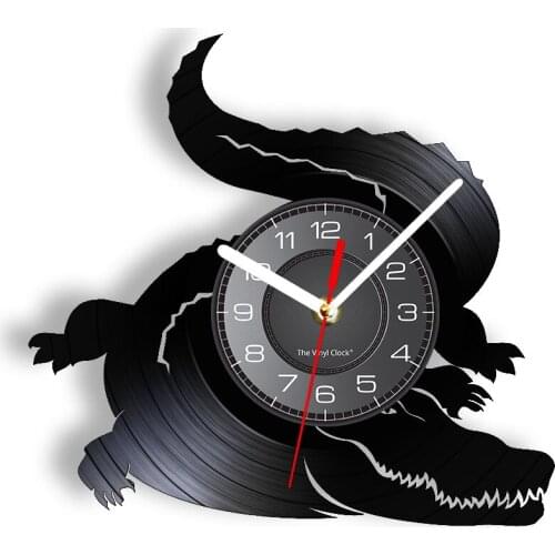 Crocodile Silhouette Wall Clock Tropical Wildlife Alligator Animal Wall Watch With LED Illumination Vinyl Art-Wall Decor Artwork