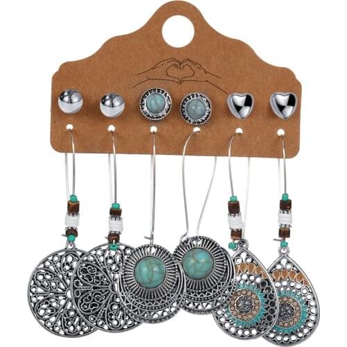 LETAPI New Ethnic Beads Drop Earrings Set For Women 6Pcs/Set Fearther Acrylic Metal Wood Dangle Earring 2021 Vintage Jewelry