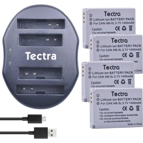 Tectra 4pcs NB-5L NB5L Li-ion Battery + USB Dual Charger for Canon Powershot S100 SX200 SX210 IS SX230 HS SD890 SD800 SD900