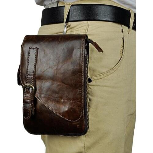 Leather Small Shoulder Bag for Men Hook Loop Holster Belt Waist Fanny Pack Daypack Brown