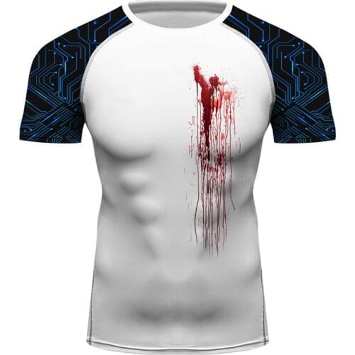 Men Cool Bloody Heart Design Digital Printed UV Sun Protedtion Outdoor Tshirt MMA BJJ Athletic Top Compression Rashguard