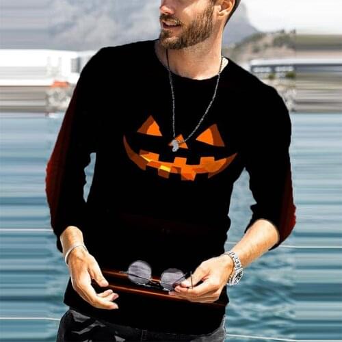 Mens Tees Autumn Streetwear New Fashion Halloween Printing T-shirts Men Casual Loose Long Sleeve O-Neck Pullover Tops Harajuku