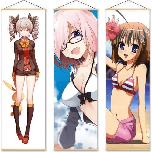 Wall Artwork Canvas Sexy Girl Pictures Painting Print Poster Solid Wood Hanging Scrolls Japanese Animation Role Home Decoration
