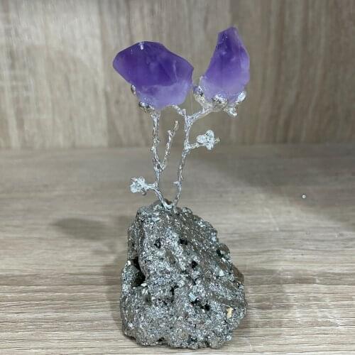 Natural Crystal Stone Amethyst Quartz Crystal Chalcopyrite Specimen Tree Decor