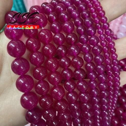 Natural Stone Purple Red Jades Beads Round Loose Beads For Jewelry Making 4 6 8 10 12 14 mm DIY Bracelet Accessories 15" Strand