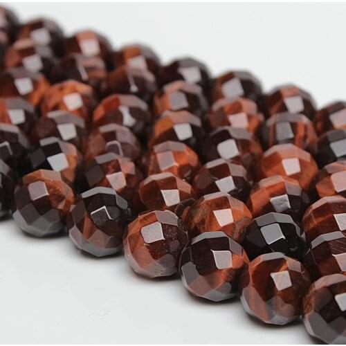 Natural Round AAA Red Tiger Eye 64cut Faceted Woodstone Gemstone Loose Beads 6 8 10mm For Necklace Bracelet DIY Jewelry Making