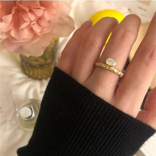 New Fashion Light Luxury French Retro Tin Foil Beating Texture Opal Index Finger Opening Rings For Women Birthday Jewelry R356
