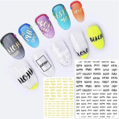 Newest HANYI-081 082 lettering pattern nail stickers art 3d Japan style nail decals back glue DIY decoration for nail wraps