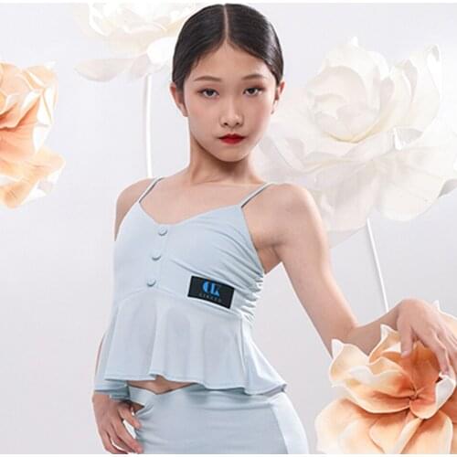 2021 New G1195 Kids Latin Dance Tops Sleeveless Lotus Design T Shirt Girl Latin Dancing Clothes Belly Ballroom Tango Dresses
