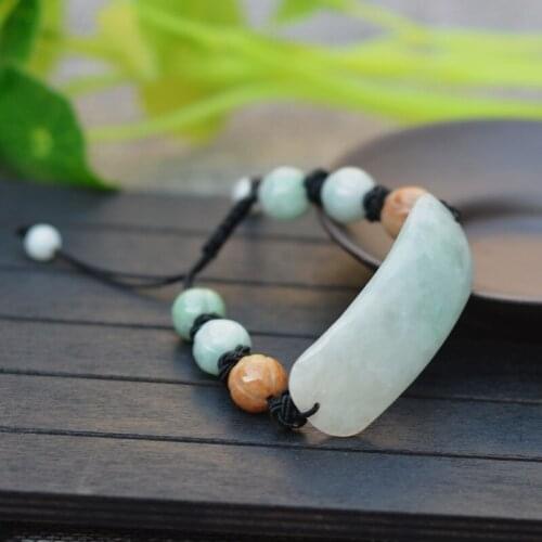 New Style Natural Jadeite A Grade Bracelet Handcrafted Moon Shape Bracelet 10mm Lotus Beads Bangles Women Jades Stone Jewelry
