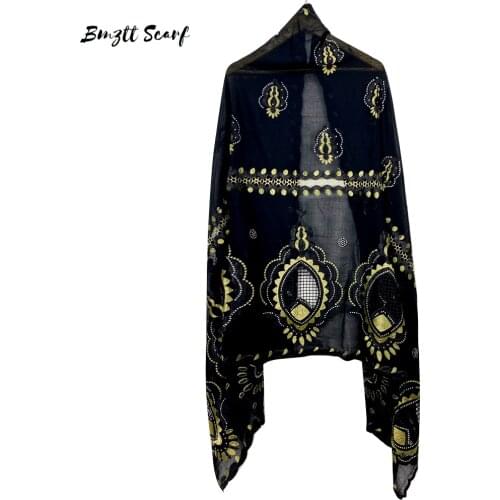 African Women Leisure Cotton Wrap Head Type Scarf Muslim Outdoor Shawl Arab Women Embroidery Set Diamond High Quality BF-245