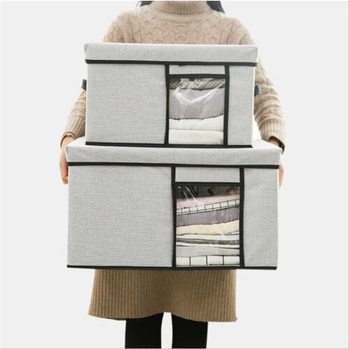 Transparent Visual Storage Box Cotton and Linen Fabric Folding Organizer Clothes and Quilt Storage Box Basket Wardrobe Helper
