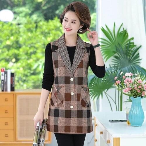 Plus Size 5XL Plaid Vest Women fashion Sleeveless Jacket Coat Long Work Office Middle-aged Waistcoat Ladies 2021 New