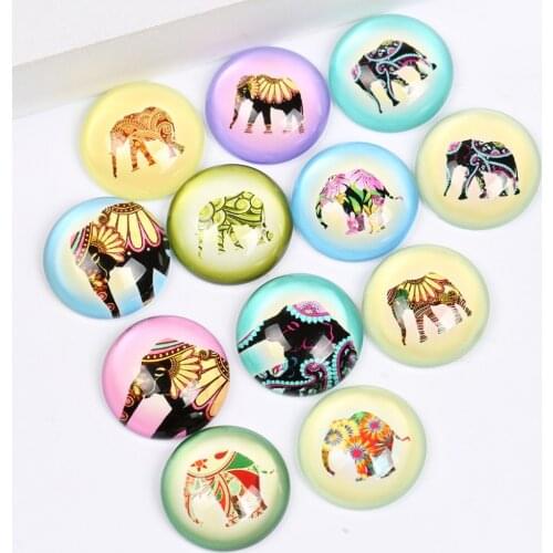 Reidgaller mixed elephant photo round dome glass cabochons 12mm 20mm 25mm diy jewelry findings for pendant earrings