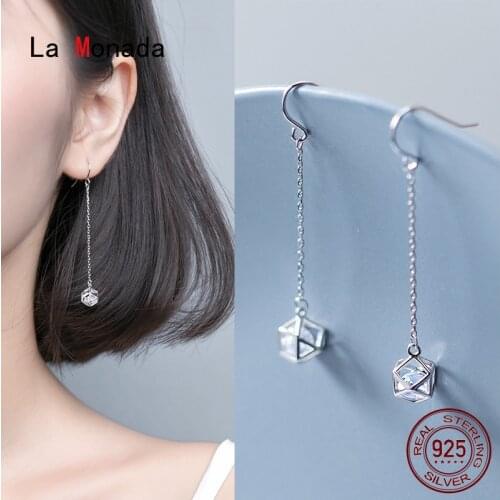 La Monada Polygon Dangling Long Earrings For Women Silver 925 Real Woman Korean Drop Earrings Minimalist Female Jewelry Hanging