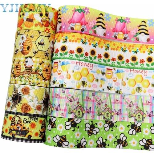 Animal Series Bee Thermal Transfer Printed Grosgrain Ribbons,38MM 10Yards M-21413-445 Bow Cap DIY Party Gift Packaging Materials