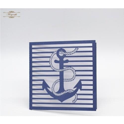 Nautical theme wedding personalized anchor laser cut invitations navy blue