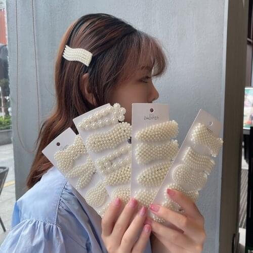 Trendy 1-10Pcs Pearl Hair Clips Girls Handmade Geometric Hair Barrette Triangle Square Hairpins Snap Hair Accessories For Women