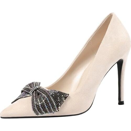 Women Shoes 2020 8CM Thin High Heels Spring Automn Butterfly-knot Fashion Female Pointed Toe Ladies Pumps Office Lady Elegant