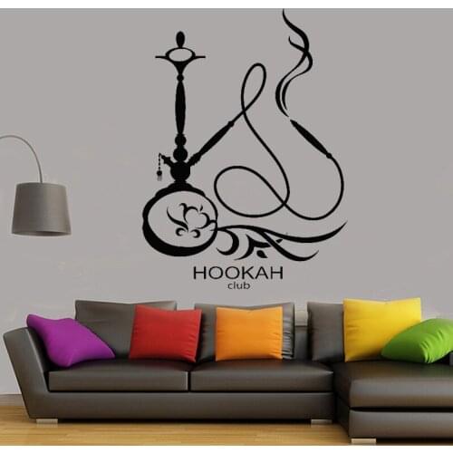 Hookah Club Vinyl Art Wall Sticker Shisha Smoke Patterns Arab Wall Stickers for Living Room Decoration Removable Wallpaper Z276