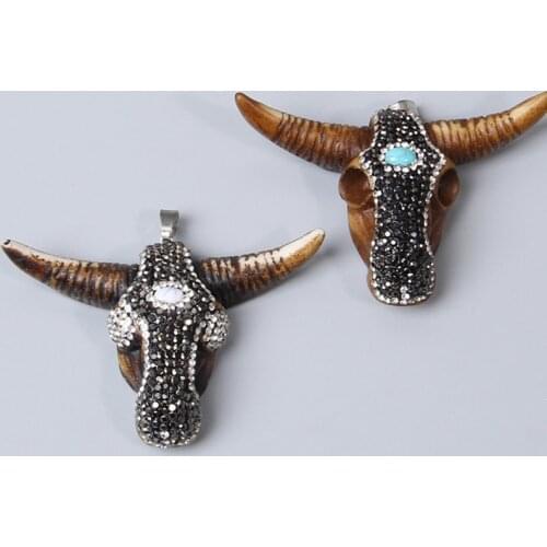 Vintage shiny Beads charm cow Bone head bracelet for jewelry making Necklace Cow Amulet Pendant Retro Neclace Men Women Gift