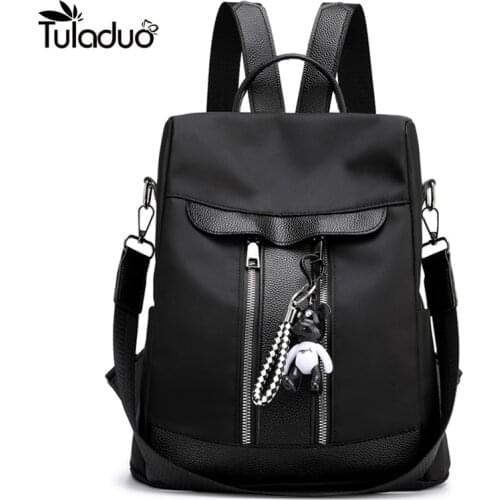 New Waterproof Nylon Women Backpack Zipper School Bags For Teenagers Girls Small Pendant Backpack Female Multifunction Rucksack