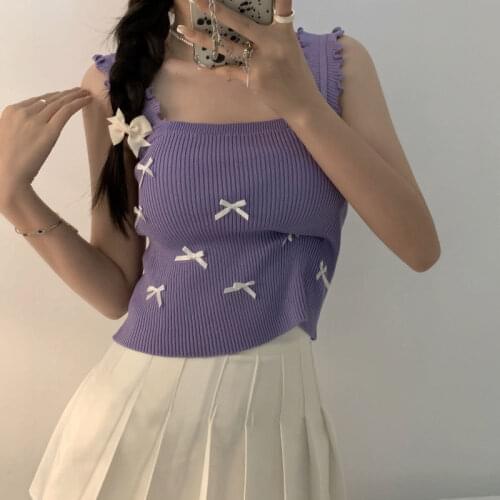 Women Tanks Tops Camisole Womens 2021 Summer Bow Knitted Top Camis Crop Top For Women
