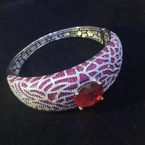 925 sterling silver with cubic zircon bangle fine women jewelry free shipping red color luxury