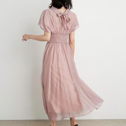 Japanese Slim Waist Lace Up Elegant Dress Women Chic Pleated Designed Short Sleeve Elegant Robe Femme Summer Vestido with Camis