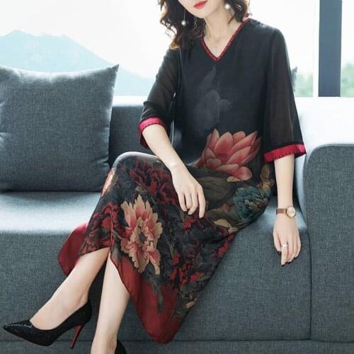 2021 Summer National Style Jacquard Mulberry Silk Maxi Dress Casual Loose 4XL Plus Size Short-sleeve Dresses Party Vestidos Y801