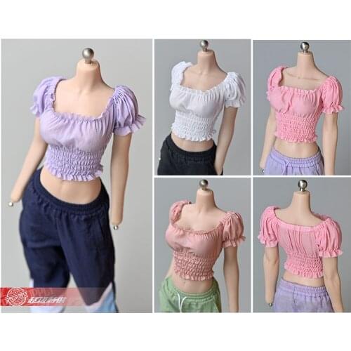 1/6 Female soldier puff sleeve pleated top model for 12 inch action figure body
