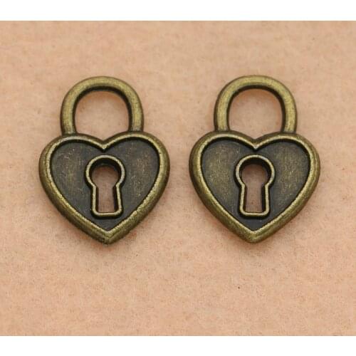 10pcs Antique Bronze Plated Heart Lock Charm Pendant fit Bracelet Necklace Jewelry DIY Making Accessories 13x20mm