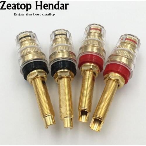 10Pcs Brass 67mm Long Thread Gold Plated Audio Speaker Binding Post Banana Plug Terminals Connector Black & Red