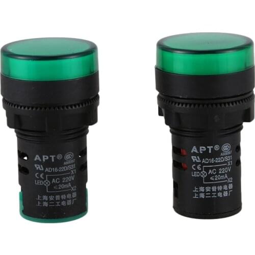 2 Pcs AC220V Green LED Power Indicator Pilot Signal Light Lamp 22mm Dia