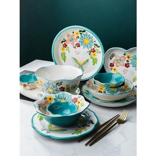 American Pastoral Ceramic Plate Steak Food Plate Nordic Style Tableware Rice Bowl Dessert Dish Dinner Dish Dinnerware Set