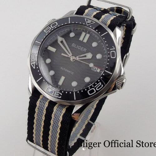 BLIGER Black 41mm Automatic Men Watch Case Nylon Strap Luminous Marks Screwdown Crown Sapphire Glass