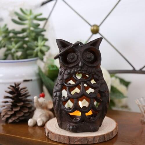 Cast Iron Owl Statue Figurine Candlestick Animal Sculpture Nordic Minimalist Style Crafts Home Office Garden Decoration Crafts