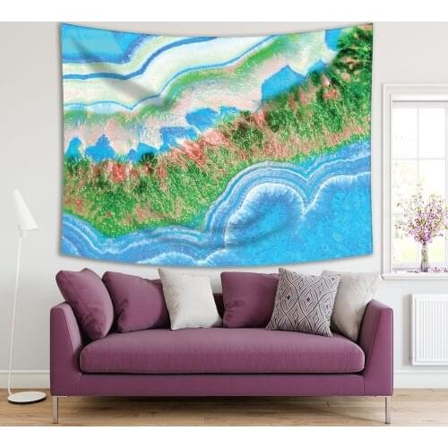 Tapestry Abstract Sea and Greenery Beach Seaside Sunny Summer Day Artwork Blue Green Beige
