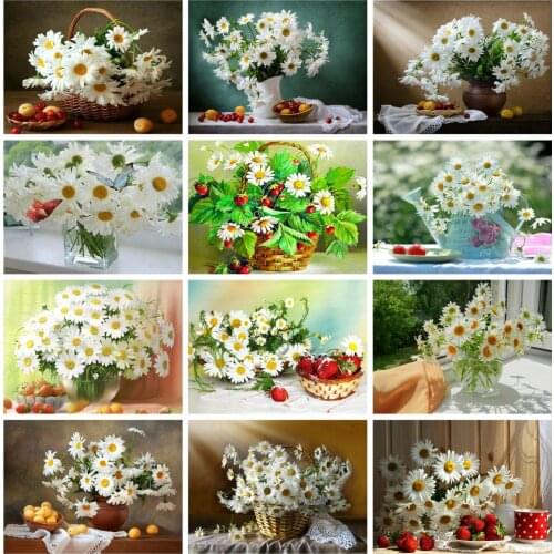 Huacan 5D DIY Diamond Painting Flower Full Square Diamond Mosaic Daisy Handmade Craft Kit Decor For Home