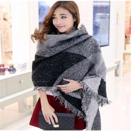 Fashion Large Scarves Women Long Cashmere Winter Wool Blend Soft Warm Plaid Scarf Wrap Shawl Plaid Scarf