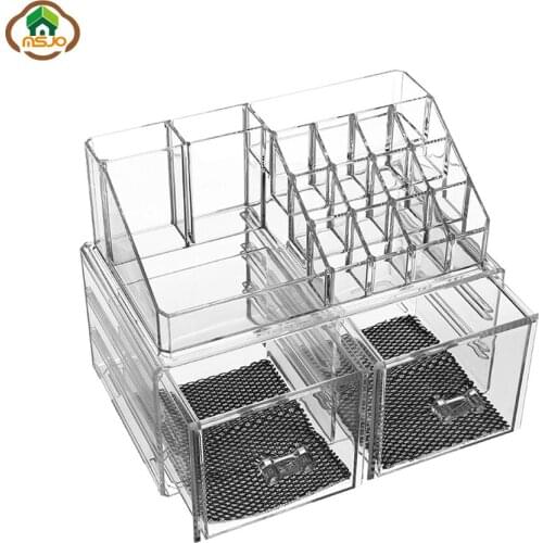 Msjo Makeup Organizers Box Organizer For Cosmetics 2 Layer Drawers Desk Jewelry Box Acrylic Lipstick Organizer Storage Case
