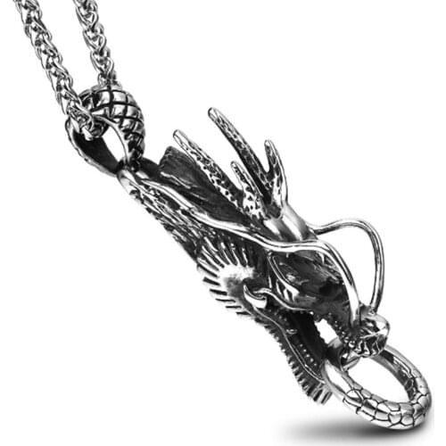 Men Necklace Bracelet Pendant Titanium Steel Dragon Head Jewelry Accessories AC889